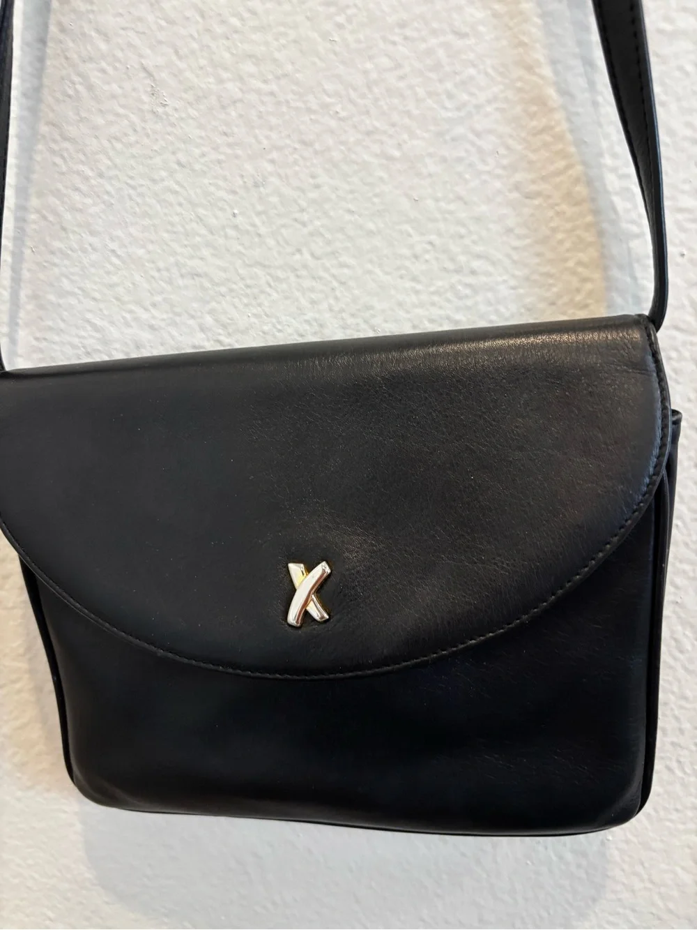 Vintage Paloma Picasso Black Leather Crossbody Shoulder Bag